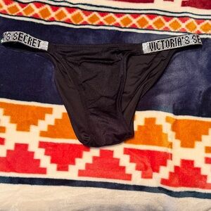Victoria's Secret Black Bikini Bottom with Crystal Logo Straps